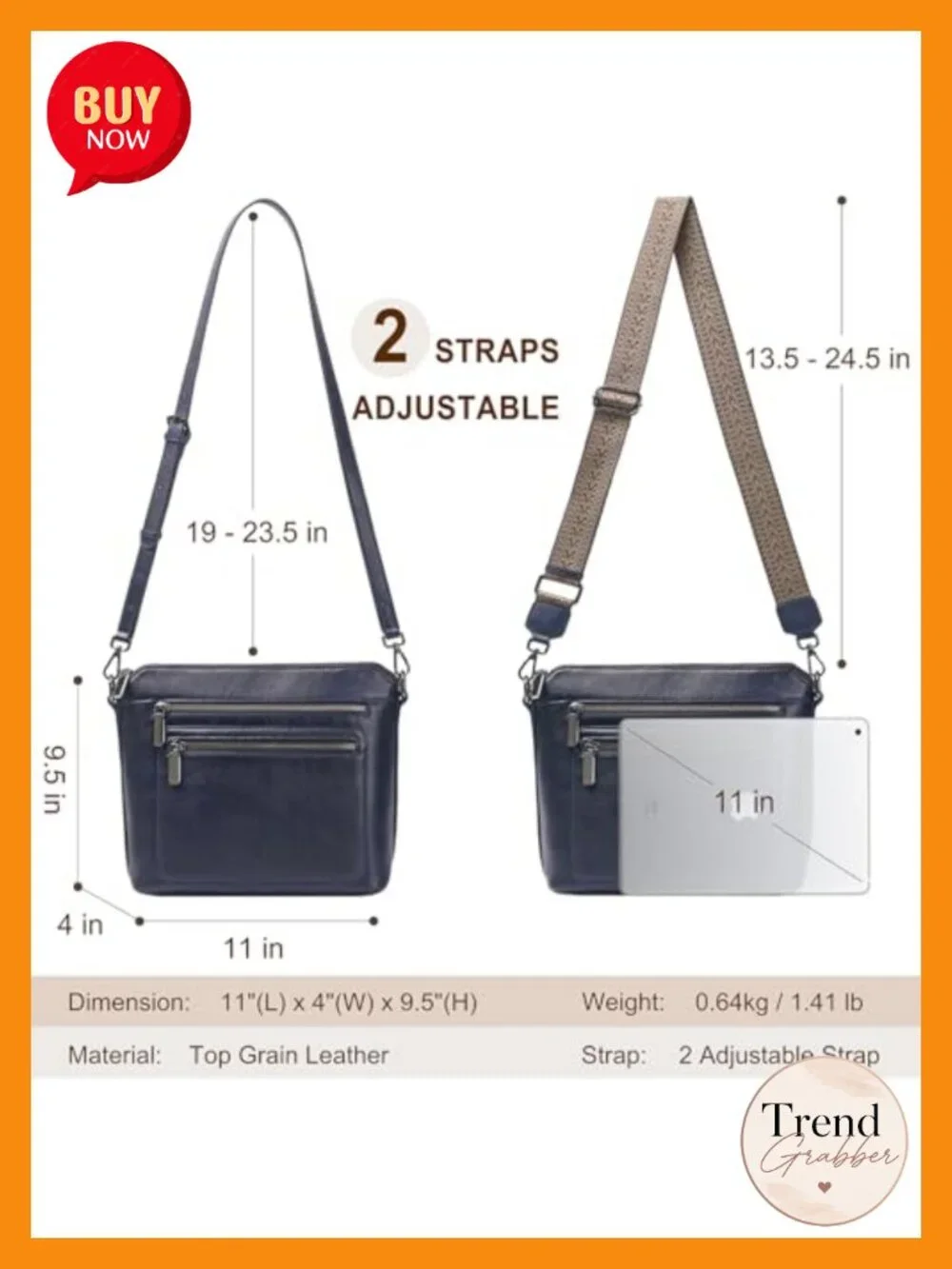 Genuine Leather Crossbody Satchel with Multiple Pockets